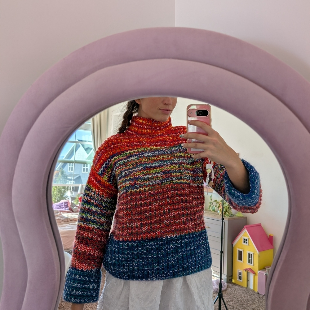 Vibrant Striped Chunky Knit Turtleneck Sweater Size Small
